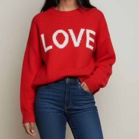 CeCe Red Love Crew Neck Sweater Super Soft and Comfy Oversized - Picture 1 of 8